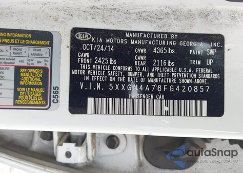 2015 Kia Optima Ex from USA, damaged, VIN 5XXGN4A78FG420857